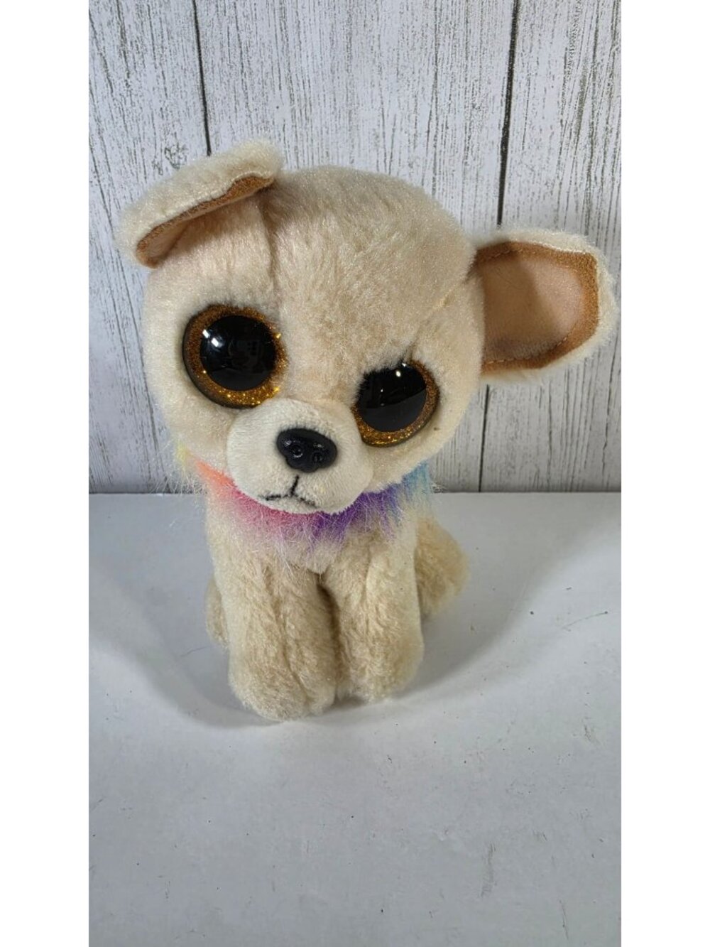 TY BEANIE BOOS CHEWEY CHIHUAHUA DOG PLUSH STUFFED ANIMAL RAINBOW GLITTER EYES 6"